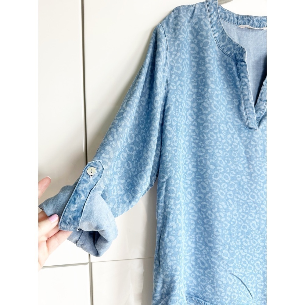 Soft Surroundings Denim Top Animal Print Tencel Size Petite Large - Picture 8 of 9